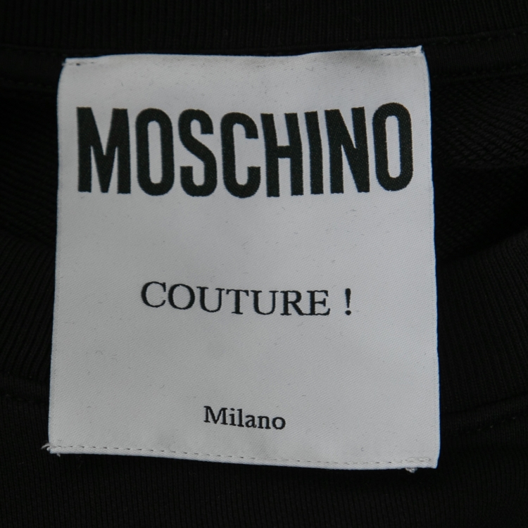 Pre Owned Moschino Couture Black Cotton Logo Applique Detail Sweatshirt S