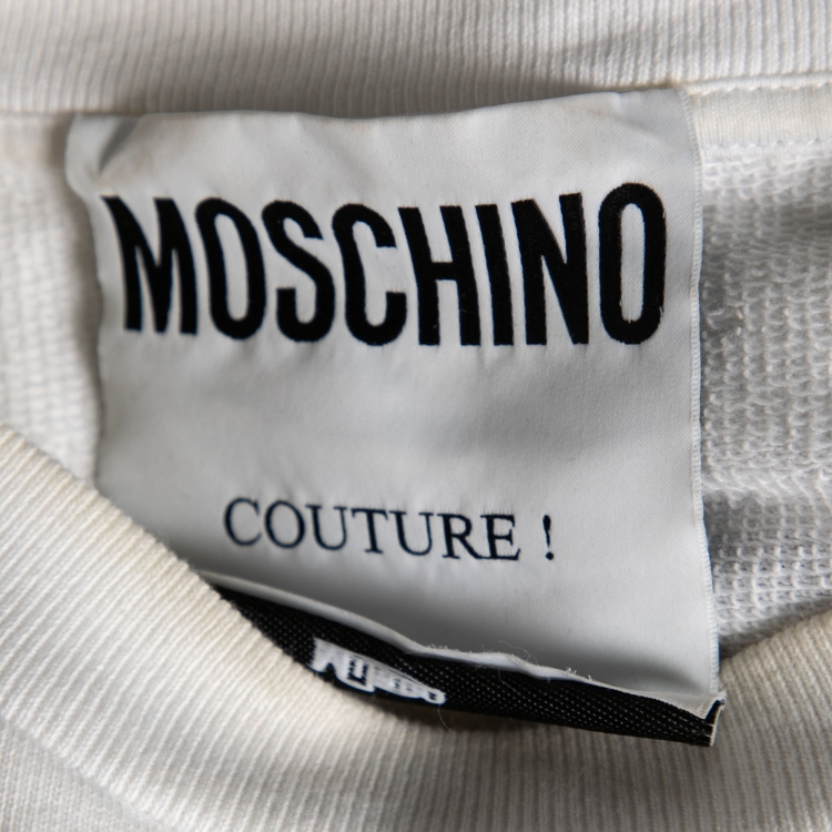Pre Owned Moschino White Bear Printed Long Sleeve Crew Neck Sweatshirt M