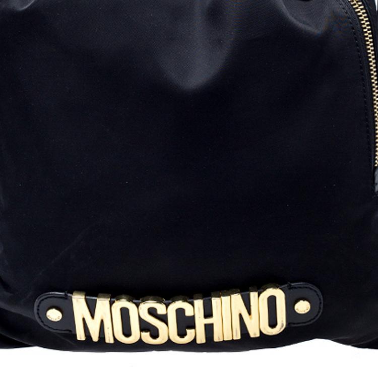 Pre Owned Moschino Black/Gold Logo Nylon Drawstring Backpack