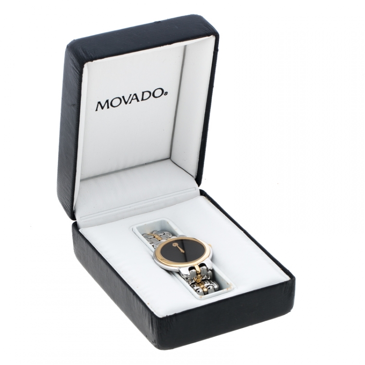Pre Owned Movado Black Two Tone Stainless Steel Museum Men's Wristwatch 34MM