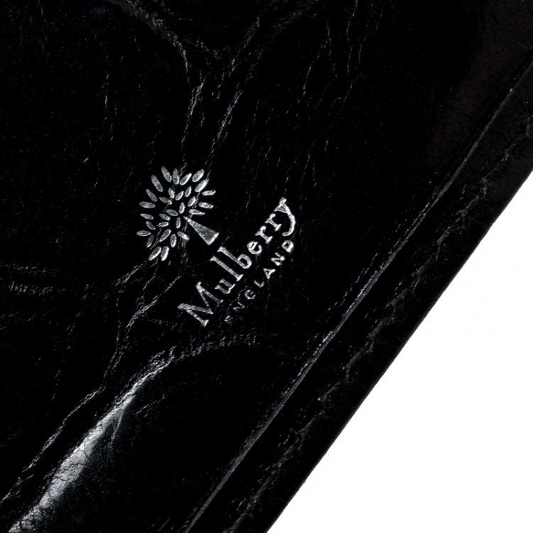 Pre Owned Mulberry Black Croc Embossed Leather Bifold Wallet