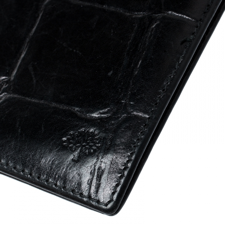 Pre Owned Mulberry Black Croc Embossed Leather Bifold Wallet