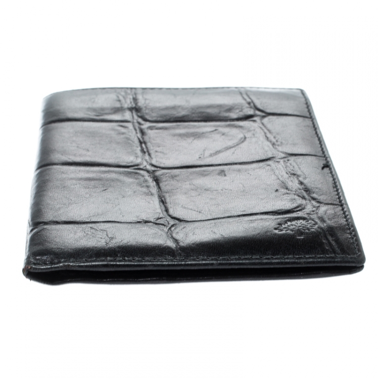 Pre Owned Mulberry Black Croc Embossed Leather Bifold Wallet