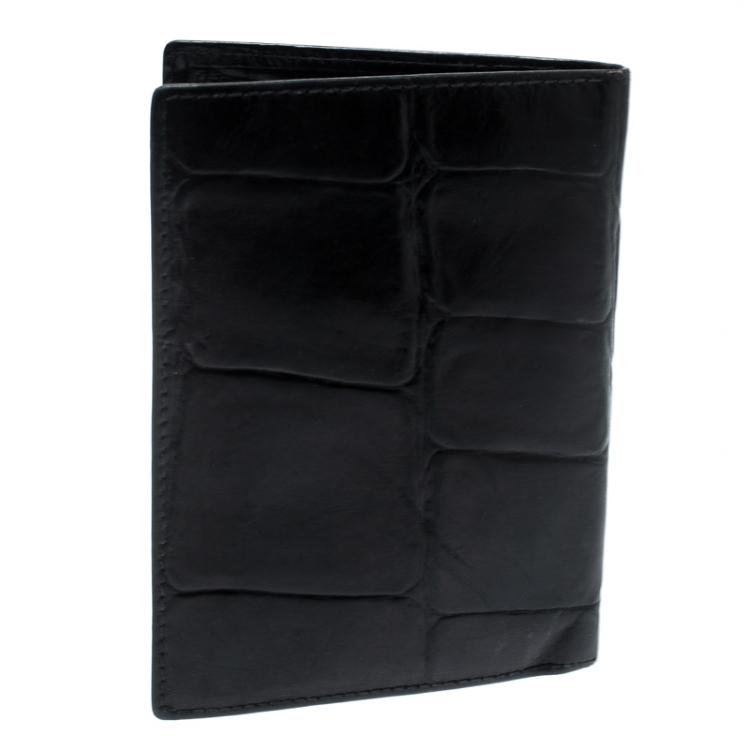 Pre Owned Mulberry Black Croc Embossed Leather Bifold Wallet