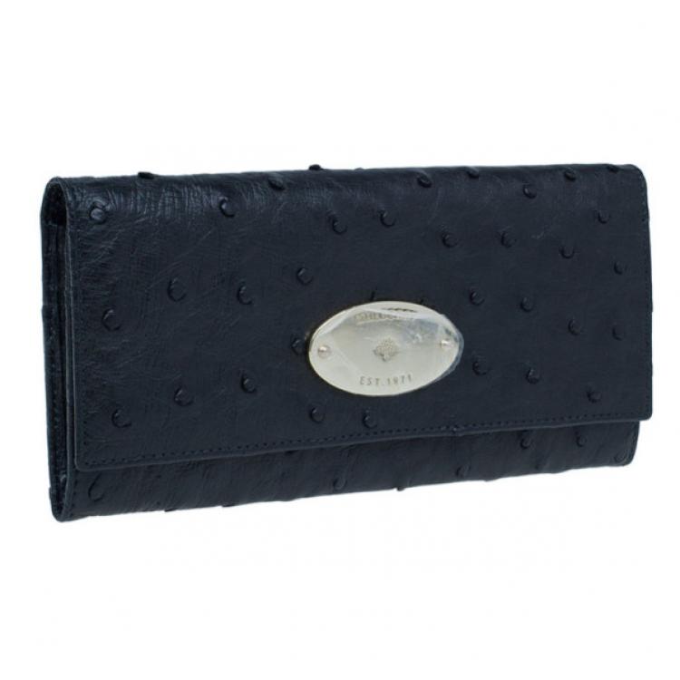 Pre Owned Mulberry Black Ostrich Continental Wallet