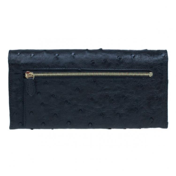 Pre Owned Mulberry Black Ostrich Continental Wallet