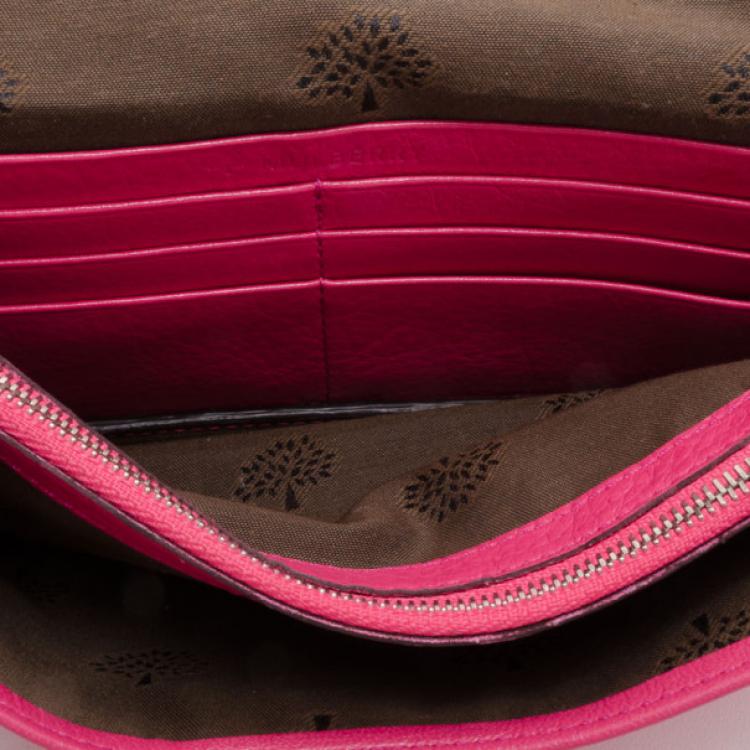 Pre Owned Mulberry Pink Leather Postman's Lock Continental Wallet 