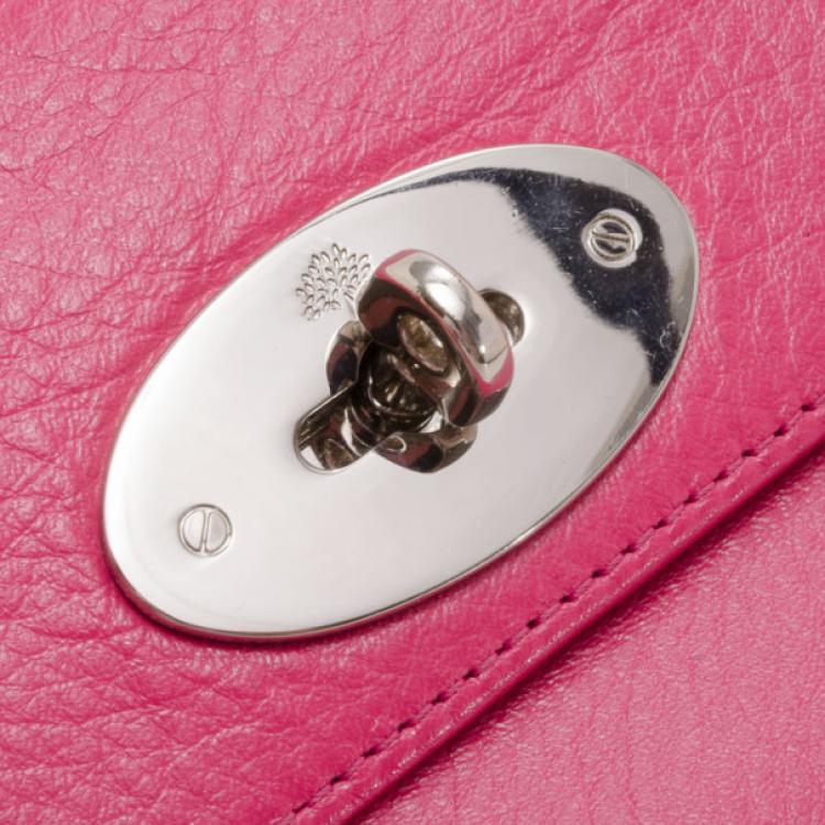 Pre Owned Mulberry Pink Leather Postman's Lock Continental Wallet 