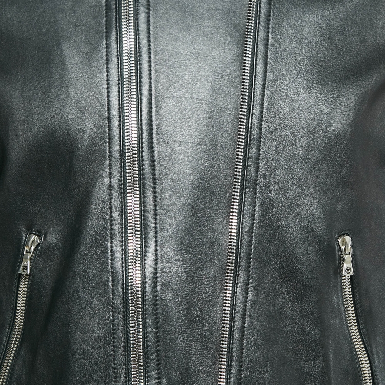 Pre Owned Neil Barrett Black Leather Zip-Up Skinny Fit  Jacket M