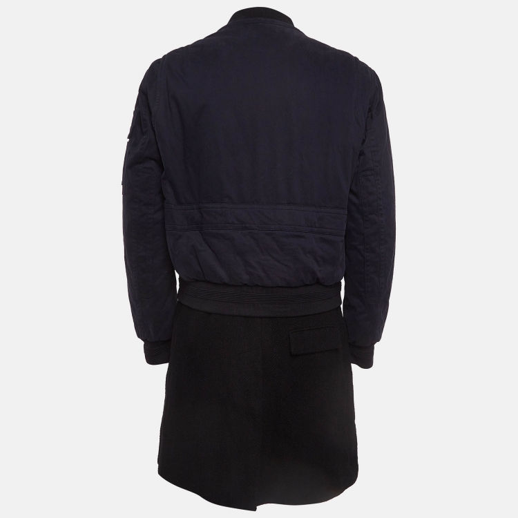 Pre Owned Neil Barrett Navy And Black Virgin Wool Layered Long Coat L