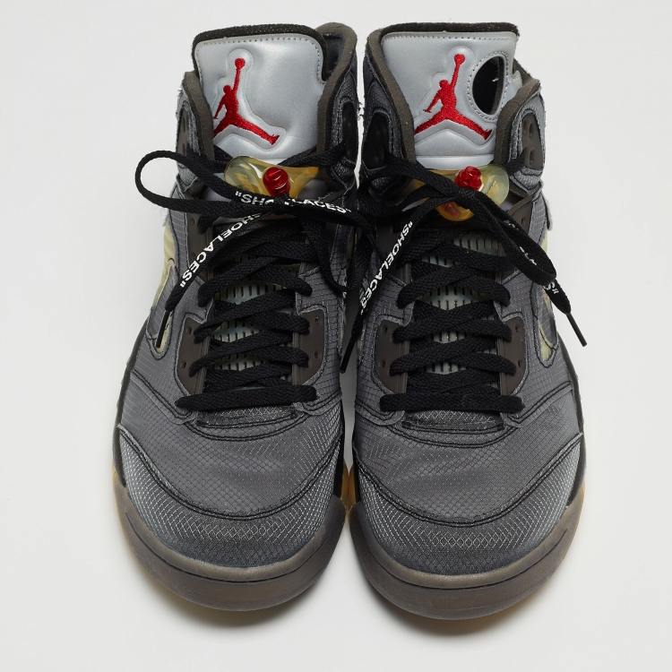 Pre Owned Off-White x Jordan Grey Canvas 5 Retro 'Muslin' Athletic Sneakers Size 47