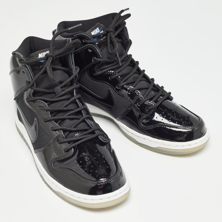 Pre Owned Nike Black Patent Leather and Mesh SB Dunk High Space Jam Sneakers Size 44