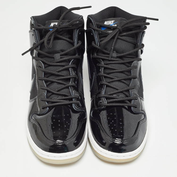 Pre Owned Nike Black Patent Leather and Mesh SB Dunk High Space Jam Sneakers Size 44