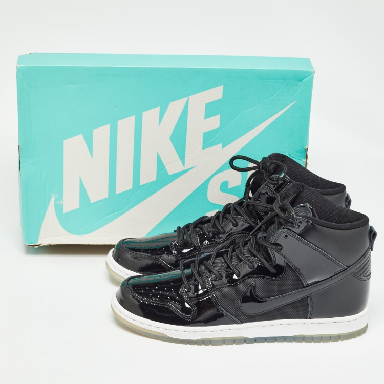 Pre Owned Nike Black Patent Leather and Mesh SB Dunk High Space Jam Sneakers Size 44