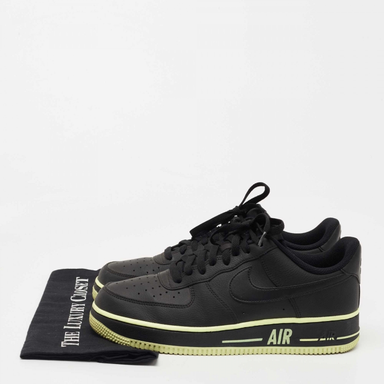 Pre Owned Nike Air Force 1 Black Leather Low Black Volt Sneakers Size 42.5