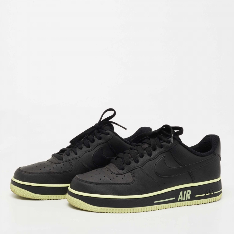 Nike Air Force 1 Black Leather Low Black Volt Sneakers Size 42.5