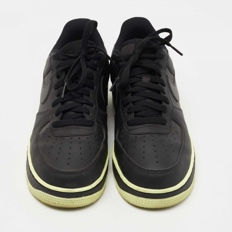 Pre Owned Nike Air Force 1 Black Leather Low Black Volt Sneakers Size 42.5