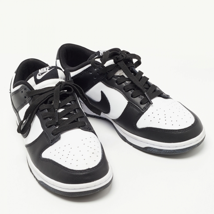 Pre Owned Nike Black/White Leather Dunk Low Top Sneakers Size 41