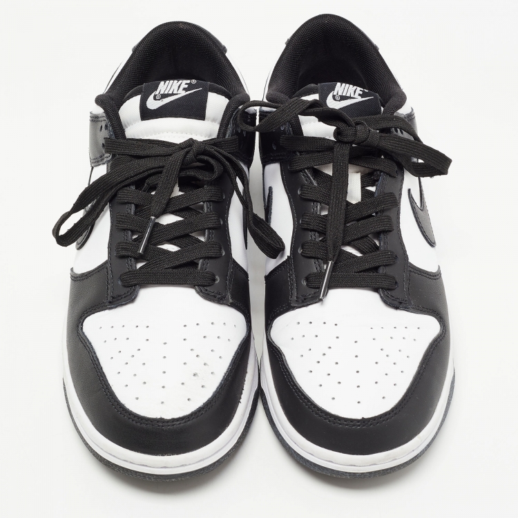 Pre Owned Nike Black/White Leather Dunk Low Top Sneakers Size 41