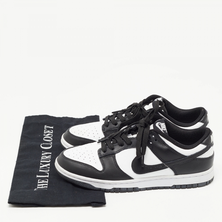 Pre Owned Nike Black/White Leather Dunk Low Top Sneakers Size 41