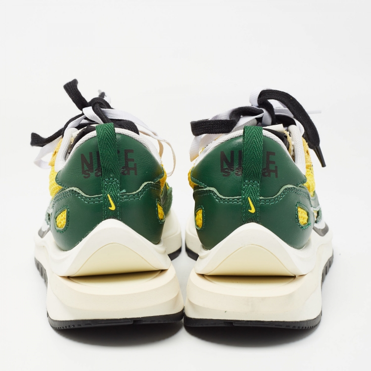 Pre Owned Nike x Sacai Green/Yellow Mesh and Suede Vaporwaffle Sneakers Size 40.5