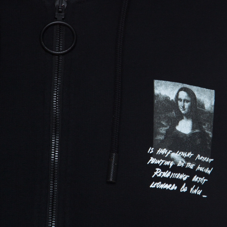 Pre Owned Off-White Black Mona Lisa Print Cotton Zip Front Hoodie XXL