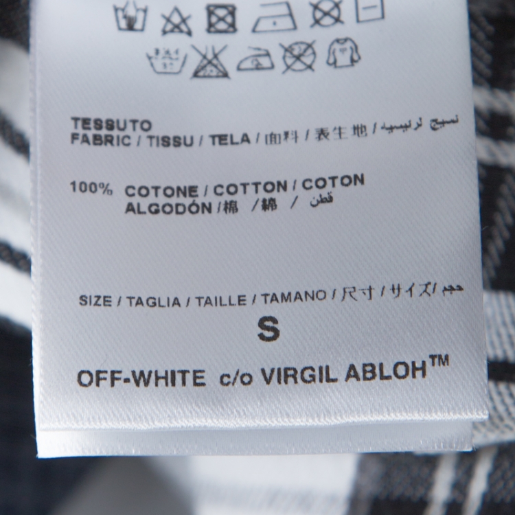 Pre Owned Off White Monochrome Checked Cotton Spray Paint Detail Shirt S
