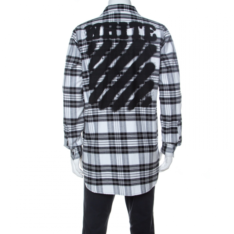 Pre Owned Off White Monochrome Checked Cotton Spray Paint Detail Shirt S