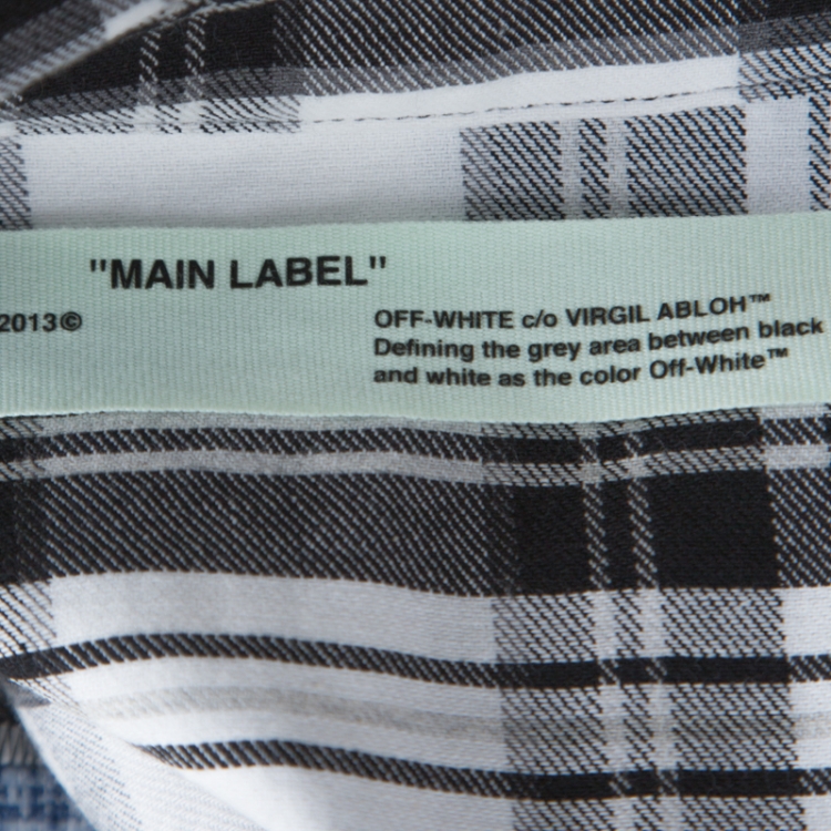Pre Owned Off White Monochrome Checked Cotton Spray Paint Detail Shirt S