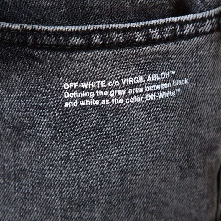 Pre Owned Off White Grey Logo Print Acid Washed Denim Skinny Jeans M