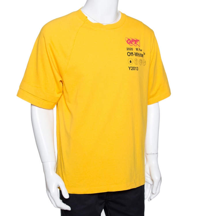 Off-White Yellow Y013 Print Cotton Crew Neck T-Shirt L | TLC