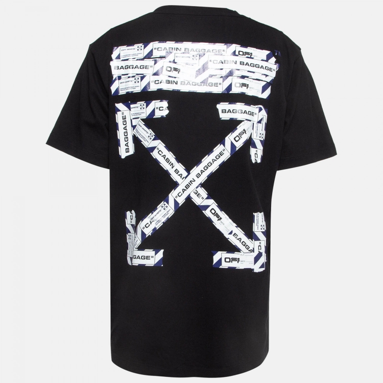 Pre Owned Off-White Black Airport Tape Printed Cotton Crew Neck Tshirt XXL