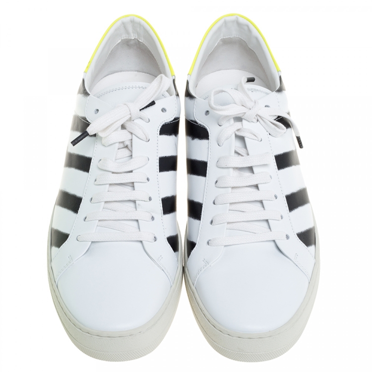 Pre Owned Off White White Leather Diagonal Spray Low Top Sneakers Size 45