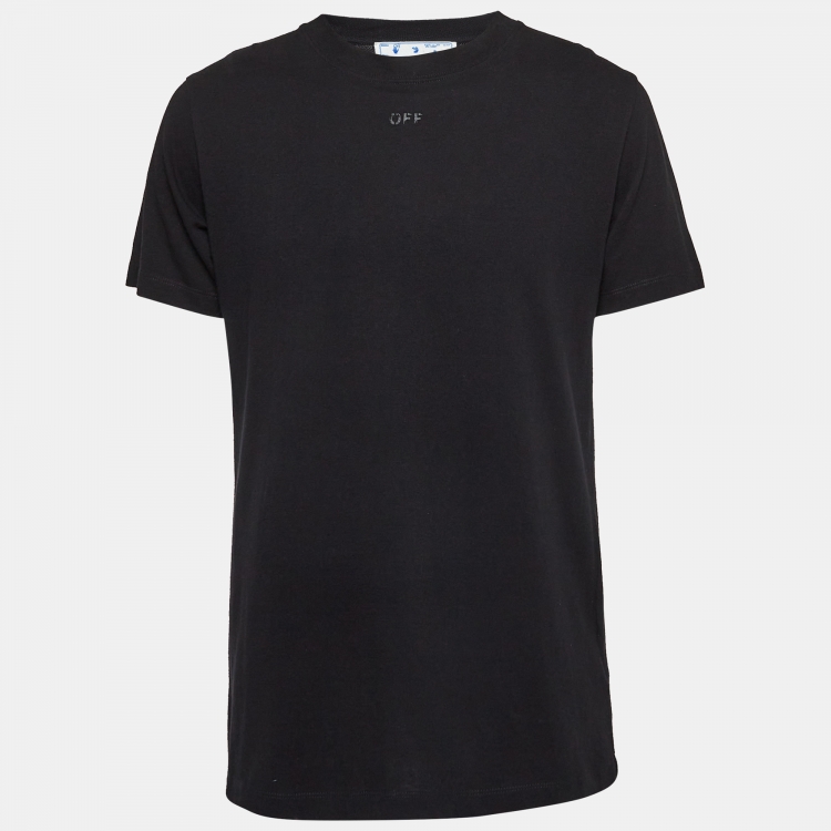 Pre Owned Off-White Black Logo Print Cotton T-Shirt M