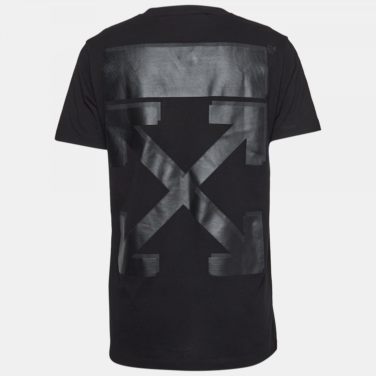 Pre Owned Off-White Black Logo Print Cotton T-Shirt M