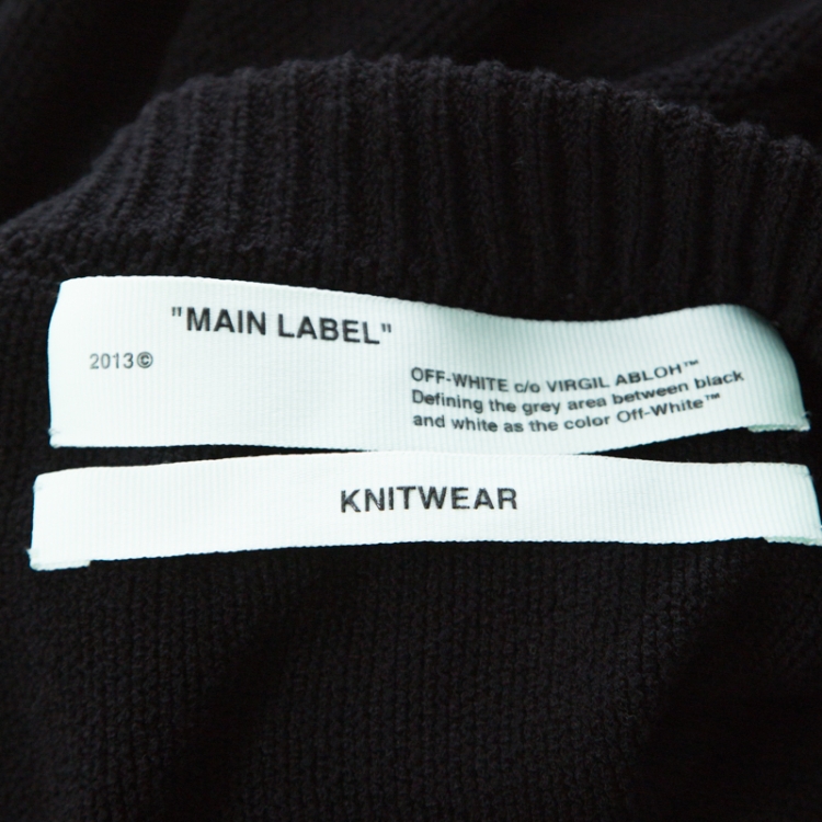Pre Owned Off White Black Logo Intarsia Knit Cotton Distressed Jumper S