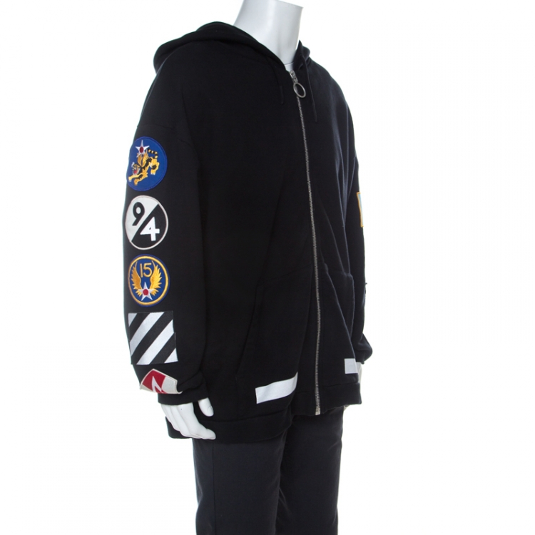 Off White Black Cotton Sleeve Patch Hoodie S Off-White | TLC
