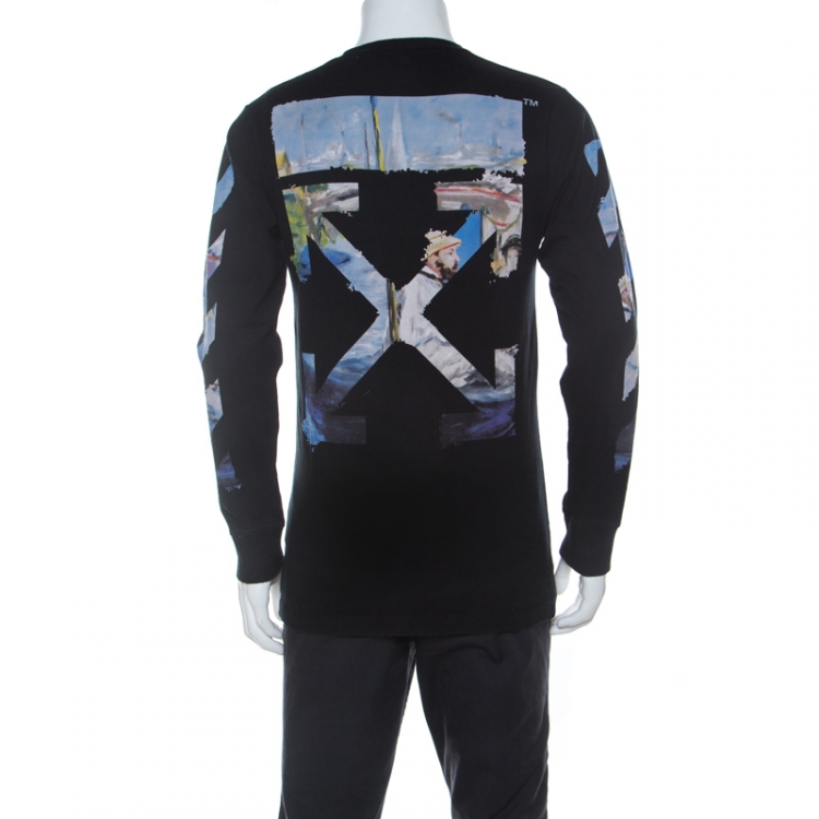 Pre Owned Off White Black Cotton Printed Impressionism Sweatshirt L