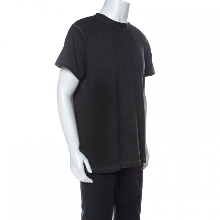مملوكة مسبقًا Off White Dark Grey Cotton Faded Effect Crew Neck T Shirt S