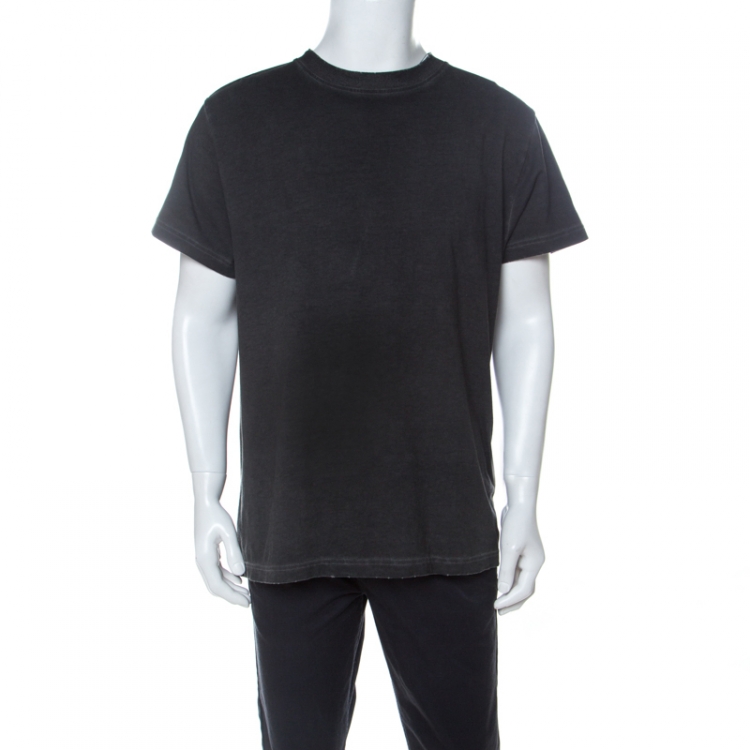 مملوكة مسبقًا Off White Dark Grey Cotton Faded Effect Crew Neck T Shirt S