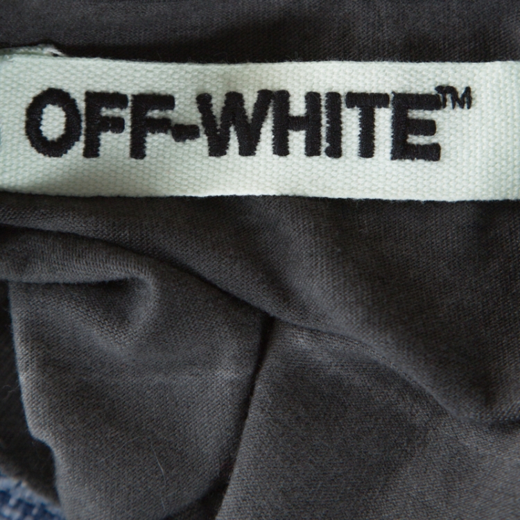 مملوكة مسبقًا Off White Dark Grey Cotton Faded Effect Crew Neck T Shirt S