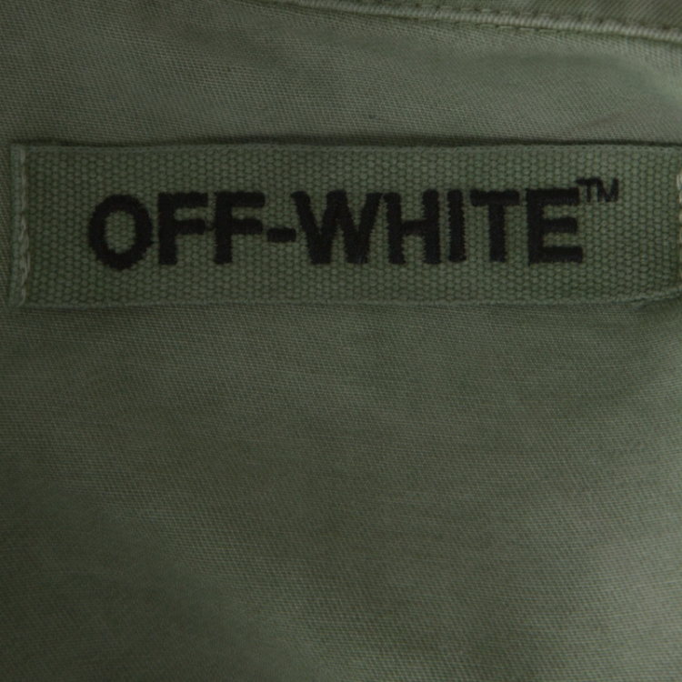 Pre Owned Off White Khaki Green Cotton Worn Out Look Patch Appliqué Field Jacket XS
