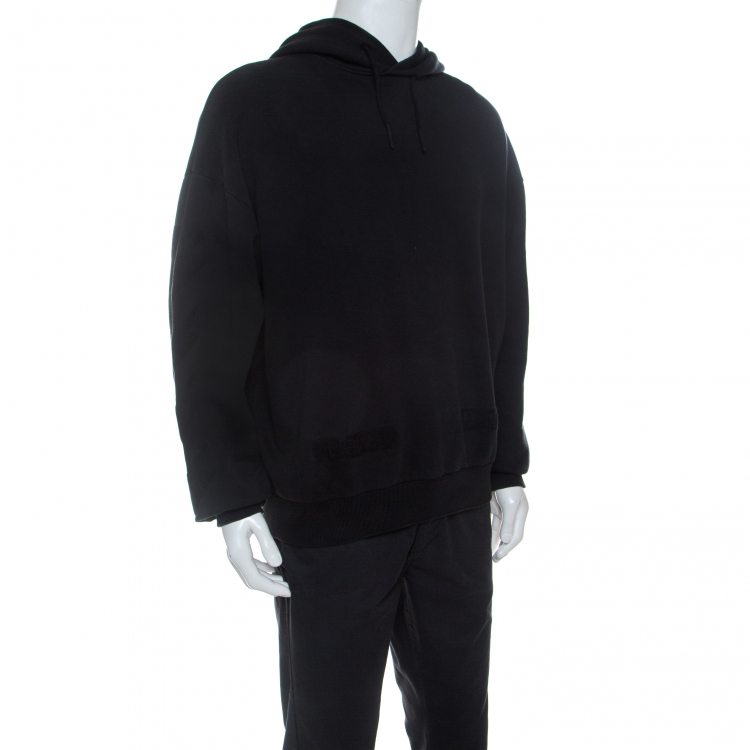 مملوكة مسبقًا Off White Black Cotton Washed Out Effect Embroidered Hoodie S