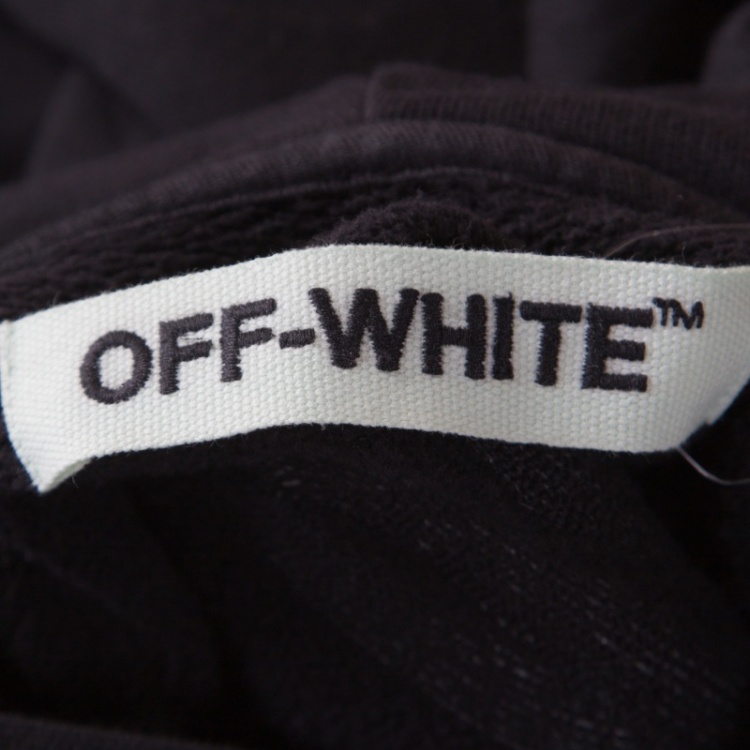 مملوكة مسبقًا Off White Black Cotton Washed Out Effect Embroidered Hoodie S