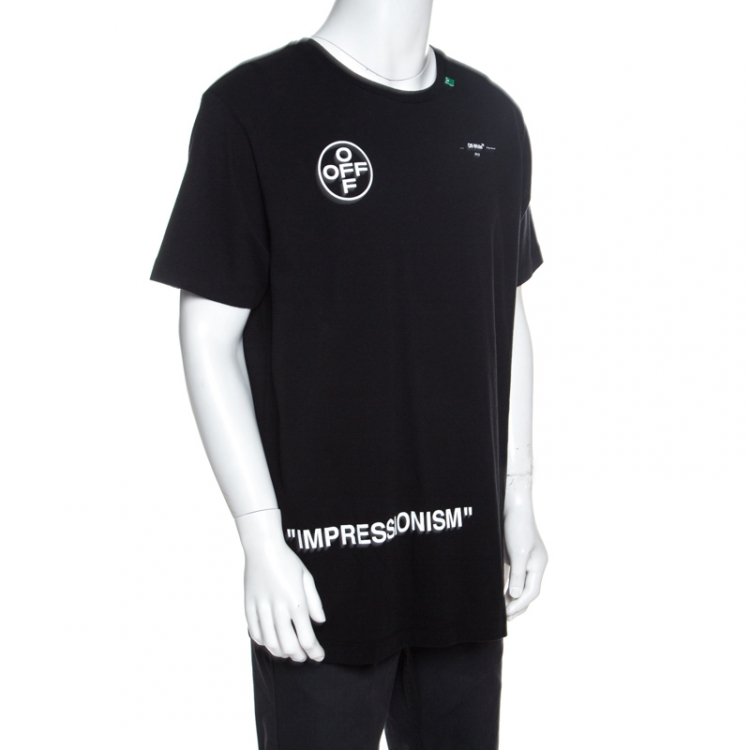 Pre Owned Off White Black Impressionism Print Cotton Crew Neck T-Shirt XL