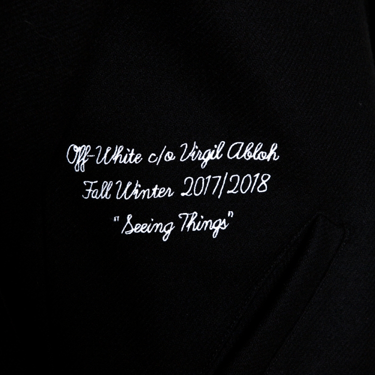 Pre Owned Off-White Black Wool Brushed Print Varsity Bomber Jacket XS