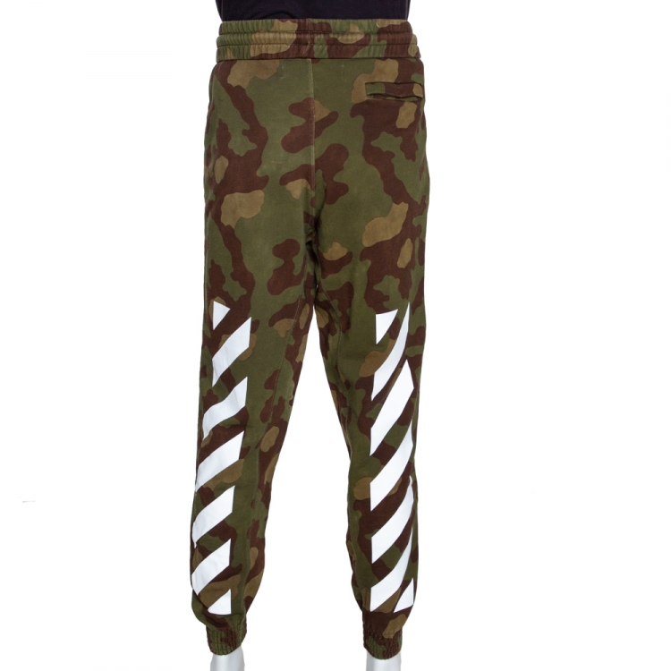Pre Owned Off-White Military Green Cotton Diagonal Camouflage Joggers S