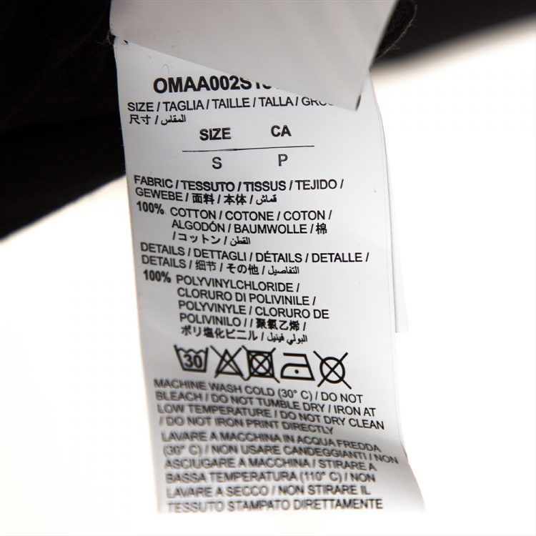 Pre Owned Off-White Black Cotton Firetape Print Round Neck T Shirt S