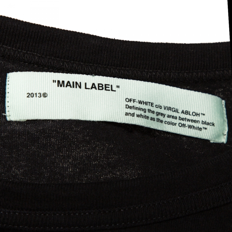 Pre Owned Off-White Black Cotton Firetape Print Round Neck T Shirt S