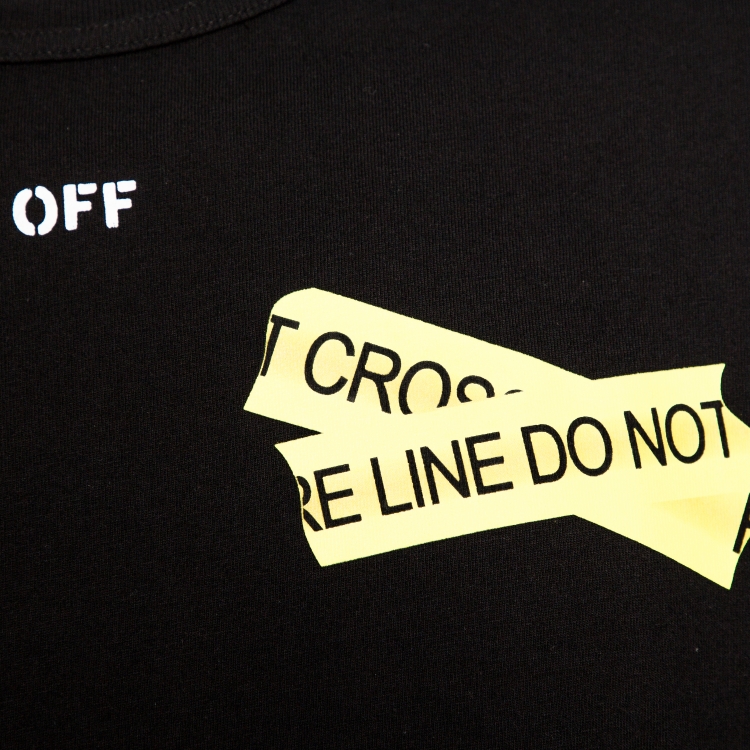 Pre Owned Off-White Black Cotton Firetape Print Round Neck T Shirt S